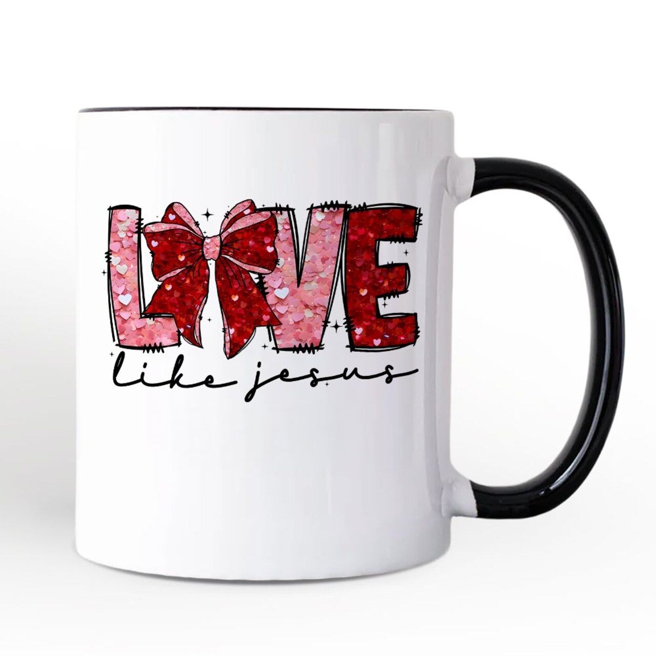 Love Like Jesus Coquette Bow Valentine Mug, Christian Hearts Gift